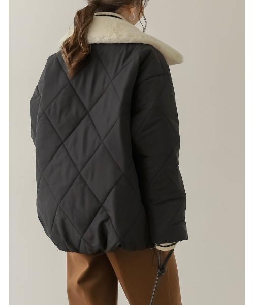 [神山まりあさん着用]2WAYマットシレータフタ襟ファー付きキルティング中綿ダウンジャケット