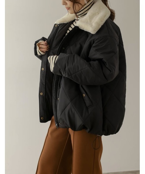 [神山まりあさん着用]2WAYマットシレータフタ襟ファー付きキルティング中綿ダウンジャケット