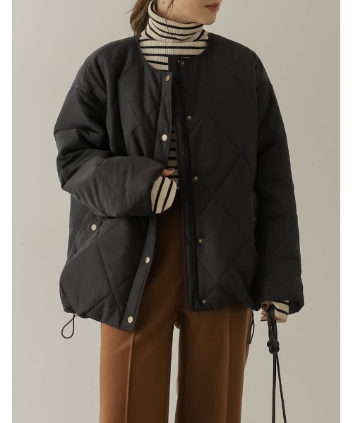 [神山まりあさん着用]2WAYマットシレータフタ襟ファー付きキルティング中綿ダウンジャケット