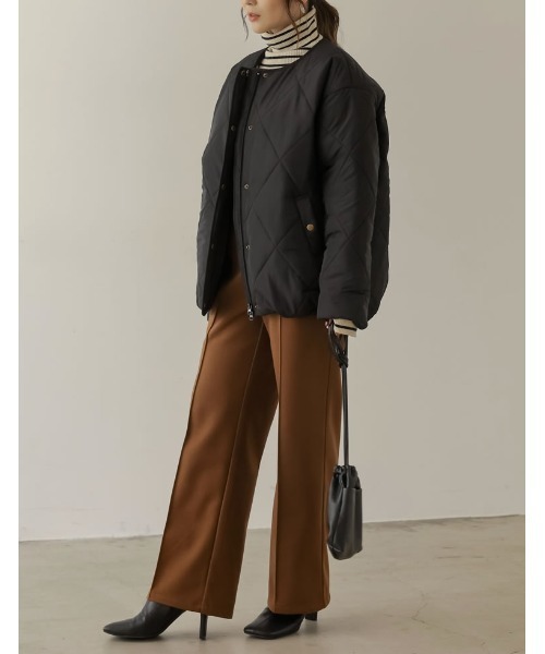 [神山まりあさん着用]2WAYマットシレータフタ襟ファー付きキルティング中綿ダウンジャケット