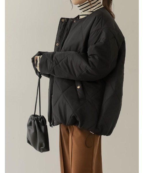 [神山まりあさん着用]2WAYマットシレータフタ襟ファー付きキルティング中綿ダウンジャケット