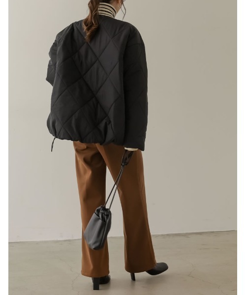 [神山まりあさん着用]2WAYマットシレータフタ襟ファー付きキルティング中綿ダウンジャケット