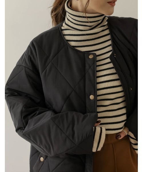 [神山まりあさん着用]2WAYマットシレータフタ襟ファー付きキルティング中綿ダウンジャケット