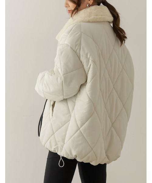 [神山まりあさん着用]2WAYマットシレータフタ襟ファー付きキルティング中綿ダウンジャケット