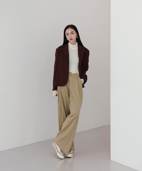 by muni:r（バイ ムニール）の「ゆらゆらフィット ロング ワイド ピンタック スラックス（スラックス・レディース・ブラック/ベージュ/ブラウン・SMALL/MEDIUM）」の10枚目の写真