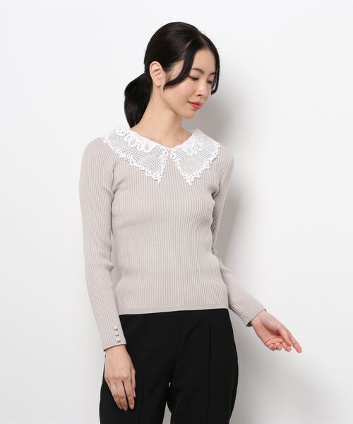 Allamanda（アラマンダ）の「襟付長袖ニット（ニット/セーター・レディース・アイボリー/グレー系その他/ブラック/サックスブルー・M）」の3枚目の写真