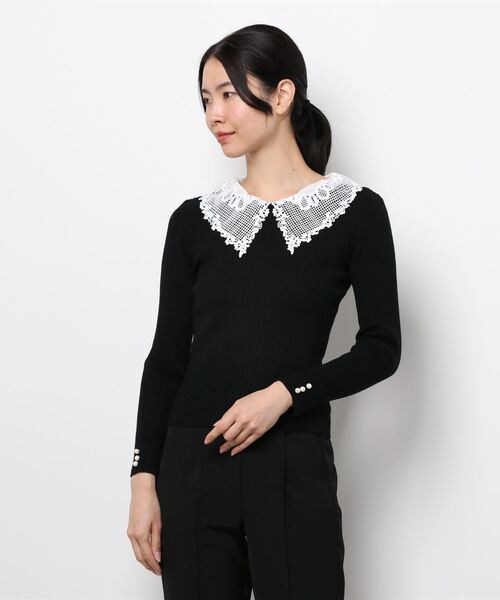 Allamanda（アラマンダ）の「襟付長袖ニット（ニット/セーター・レディース・アイボリー/グレー系その他/ブラック/サックスブルー・M）」の2枚目の写真