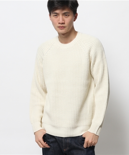 UNION STATION(ユニオンステーション)の「畦編みWOOLMIXクルーニット(ニット/セーター・メンズ・ネイビー/ワイン/ホワイト/グリーン/ブルー・LARGE/LL/MEDIUM)」の1枚目の写真