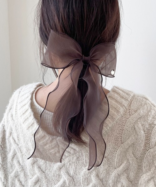 SLURR（スラ―）の「オーガンジーリボンポニー（ヘアゴム・レディース・ブラウン/ブラック・FREE）」の2枚目の写真