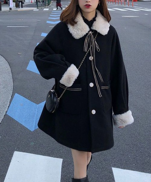RUUX(ルーフ)の「襟、袖口 ボアコート(その他アウター・レディース・ブラック・MEDIUM/LARGE)」の2枚目の写真