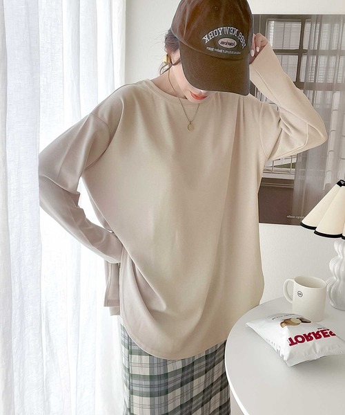 classicalelf(クラシカルエルフ)の「大人のシンプル。柔らかサイドスリットロングTee(Tシャツ/カットソー・レディース・グレイッシュベージュ/ブラック/ライトグレー/ホワイト・MEDIUM/LARGE/X-LARGE)」の20枚目の写真