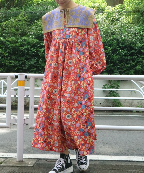 moyan ecri（モヤン エクリ）の「<moyan ecri>ボタニカル柄ボリュームロングワンピース（ワンピース・レディース・オレンジ/グリーン/アイボリー・FREE）」の13枚目の写真