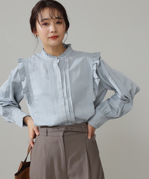 N.（N. Natural Beauty Basic）（エヌエヌナチュラルビューティーベーシック）の「【追加生産】◆リングドットタックフリルブラウス（シャツ/ブラウス・レディース・ブラック/クリーム/グレイッシュブルー/イエロー系・MEDIUM）」の3枚目の写真