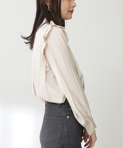 N.（N. Natural Beauty Basic）（エヌエヌナチュラルビューティーベーシック）の「【追加生産】◆リングドットタックフリルブラウス（シャツ/ブラウス・レディース・ブラック/クリーム/グレイッシュブルー/イエロー系・MEDIUM）」の10枚目の写真