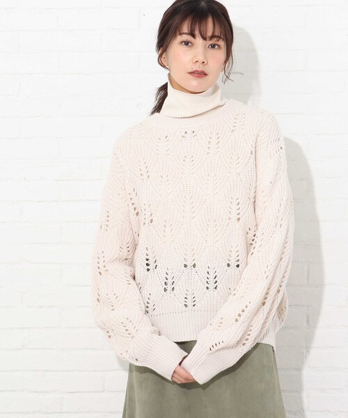 Cutie Blonde（キューティーブロンド）の「◆【S-L】透かし編みカラーニット（ニット/セーター・レディース・ピンク/アイボリー/黄緑系・01/02/03）」の9枚目の写真