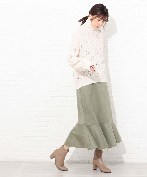 Cutie Blonde（キューティーブロンド）の「◆【S-L】透かし編みカラーニット（ニット/セーター・レディース・ピンク/アイボリー/黄緑系・01/02/03）」の11枚目の写真