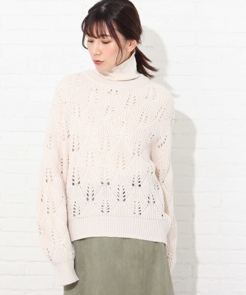 Cutie Blonde（キューティーブロンド）の「◆【S-L】透かし編みカラーニット（ニット/セーター・レディース・ピンク/アイボリー/黄緑系・01/02/03）」の13枚目の写真