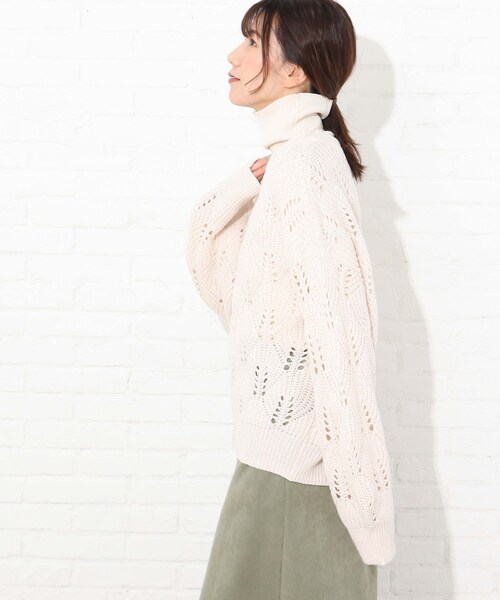 Cutie Blonde（キューティーブロンド）の「◆【S-L】透かし編みカラーニット（ニット/セーター・レディース・ピンク/アイボリー/黄緑系・01/02/03）」の14枚目の写真
