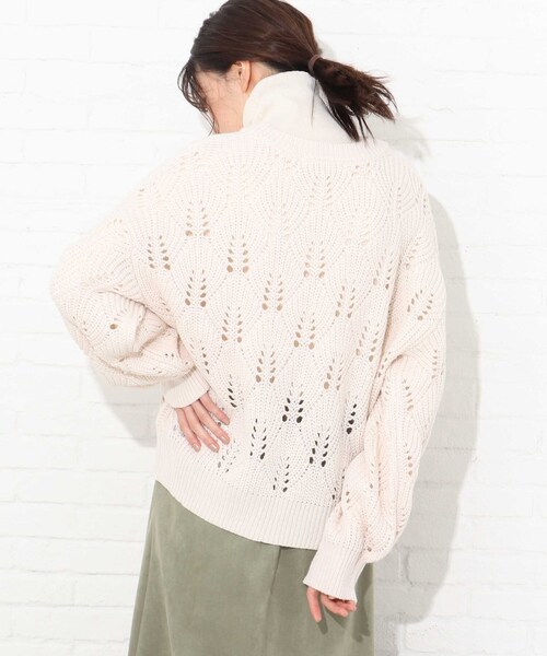 Cutie Blonde（キューティーブロンド）の「◆【S-L】透かし編みカラーニット（ニット/セーター・レディース・ピンク/アイボリー/黄緑系・01/02/03）」の15枚目の写真