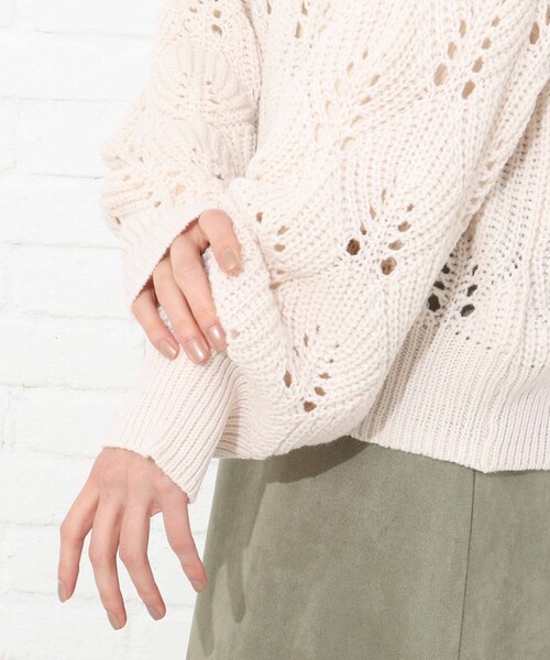Cutie Blonde（キューティーブロンド）の「◆【S-L】透かし編みカラーニット（ニット/セーター・レディース・ピンク/アイボリー/黄緑系・01/02/03）」の17枚目の写真