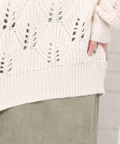 Cutie Blonde（キューティーブロンド）の「◆【S-L】透かし編みカラーニット（ニット/セーター・レディース・ピンク/アイボリー/黄緑系・01/02/03）」の18枚目の写真
