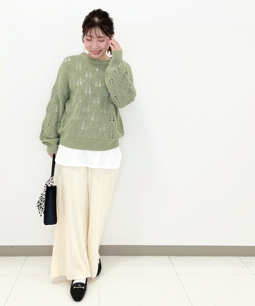 Cutie Blonde（キューティーブロンド）の「◆【S-L】透かし編みカラーニット（ニット/セーター・レディース・ピンク/アイボリー/黄緑系・01/02/03）」の19枚目の写真