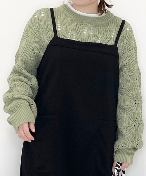 Cutie Blonde（キューティーブロンド）の「◆【S-L】透かし編みカラーニット（ニット/セーター・レディース・ピンク/アイボリー/黄緑系・01/02/03）」の20枚目の写真