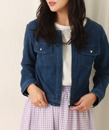 ストレッチデニム　ノーカラージャケット