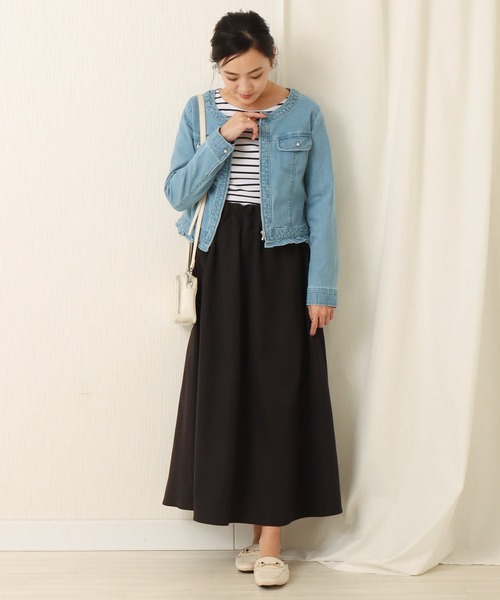 libelle more（リベル モア）の「ストレッチデニム　ノーカラージャケット（デニムジャケット・レディース・サックスブルー/インディゴブルー/ブルー・M/L）」の5枚目の写真