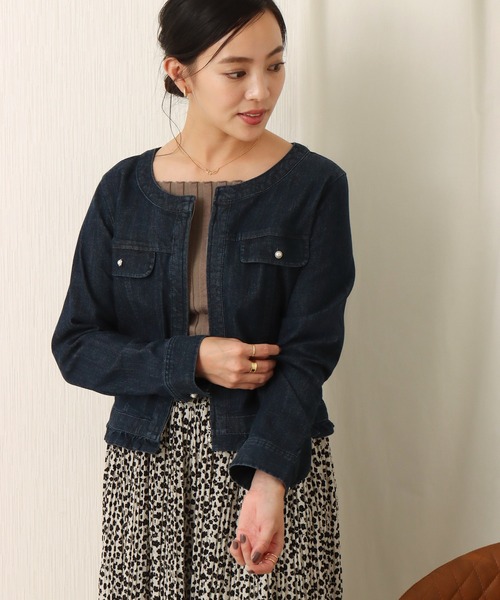 libelle more（リベル モア）の「ストレッチデニム　ノーカラージャケット（デニムジャケット・レディース・サックスブルー/インディゴブルー/ブルー・M/L）」の16枚目の写真
