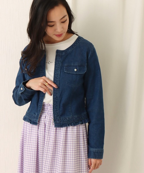 libelle more（リベル モア）の「ストレッチデニム　ノーカラージャケット（デニムジャケット・レディース・サックスブルー/インディゴブルー/ブルー・M/L）」の19枚目の写真