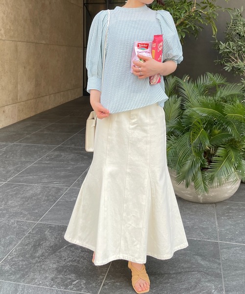 Meli rich(メリーリッチ)の「大人可愛い。ストライプボリュームスリーブブラウス(シャツ/ブラウス・レディース・チャコールグレー/ベージュ/ブルー/グリーン・MEDIUM)」の20枚目の写真