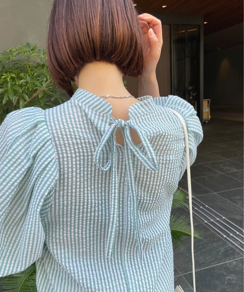 Meli rich(メリーリッチ)の「大人可愛い。ストライプボリュームスリーブブラウス(シャツ/ブラウス・レディース・チャコールグレー/ベージュ/ブルー/グリーン・MEDIUM)」の22枚目の写真