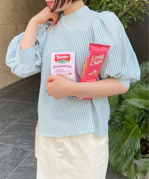 Meli rich(メリーリッチ)の「大人可愛い。ストライプボリュームスリーブブラウス(シャツ/ブラウス・レディース・チャコールグレー/ベージュ/ブルー/グリーン・MEDIUM)」の19枚目の写真