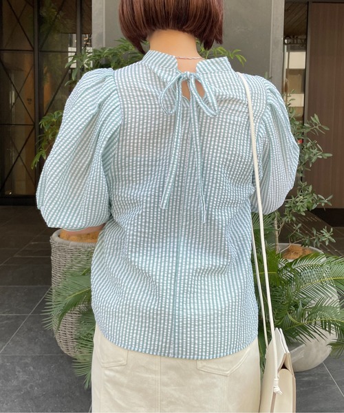 Meli rich(メリーリッチ)の「大人可愛い。ストライプボリュームスリーブブラウス(シャツ/ブラウス・レディース・チャコールグレー/ベージュ/ブルー/グリーン・MEDIUM)」の21枚目の写真