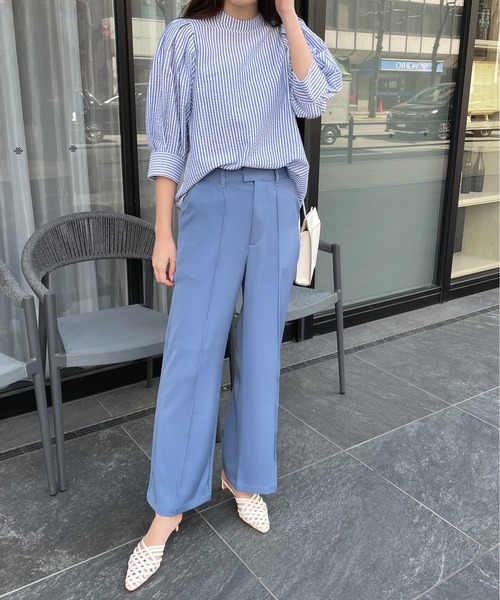 Meli rich(メリーリッチ)の「大人可愛い。ストライプボリュームスリーブブラウス(シャツ/ブラウス・レディース・チャコールグレー/ベージュ/ブルー/グリーン・MEDIUM)」の9枚目の写真