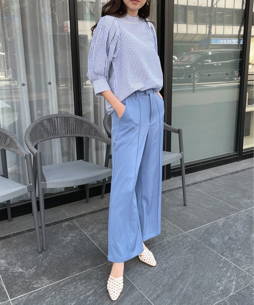 Meli rich(メリーリッチ)の「大人可愛い。ストライプボリュームスリーブブラウス(シャツ/ブラウス・レディース・チャコールグレー/ベージュ/ブルー/グリーン・MEDIUM)」の10枚目の写真