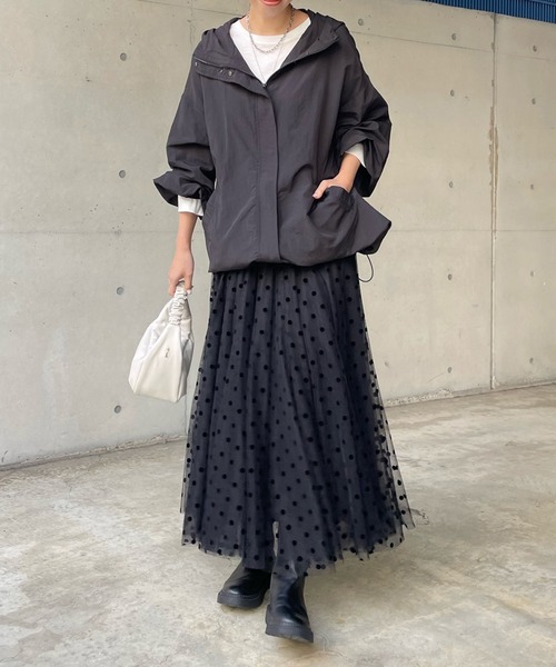 DouDou(ドゥドゥ)の「ドットフロッキーチュールスカート(スカート・レディース・ブラック/グレー・FREE)」の3枚目の写真