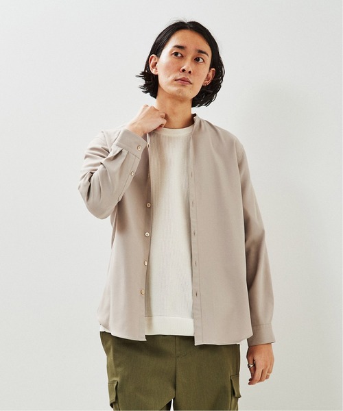 EDIFICE(エディフィス)の「ウォッシャブル シャンブレー バンドカラー シャツ(シャツ/ブラウス・メンズ・モスグリーン/ベージュ/ネイビー/ホワイト・MEDIUM/SMALL/LARGE/X-LARGE)」の5枚目の写真