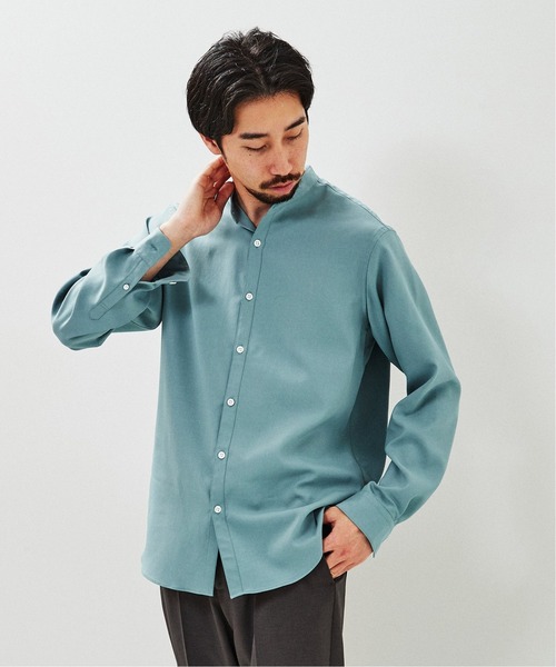 EDIFICE(エディフィス)の「ウォッシャブル シャンブレー バンドカラー シャツ(シャツ/ブラウス・メンズ・モスグリーン/ベージュ/ネイビー/ホワイト・MEDIUM/SMALL/LARGE/X-LARGE)」の14枚目の写真