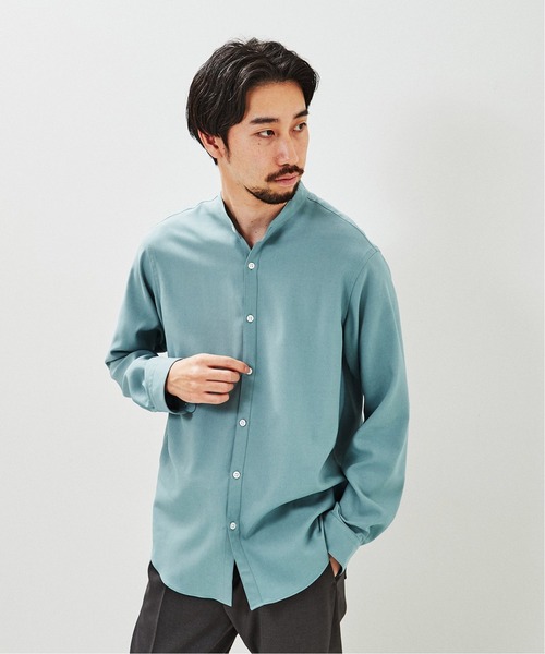 EDIFICE(エディフィス)の「ウォッシャブル シャンブレー バンドカラー シャツ(シャツ/ブラウス・メンズ・モスグリーン/ベージュ/ネイビー/ホワイト・MEDIUM/SMALL/LARGE/X-LARGE)」の16枚目の写真