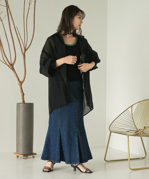 rectangle（レクタングル）の「シアーストライプオーバーシャツ（シャツ/ブラウス・レディース・アイボリー/ブラック/イエロー・FREE）」の10枚目の写真