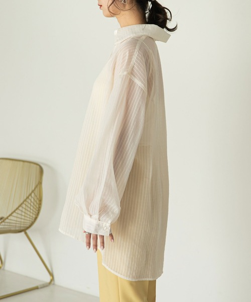 rectangle（レクタングル）の「シアーストライプオーバーシャツ（シャツ/ブラウス・レディース・アイボリー/ブラック/イエロー・FREE）」の19枚目の写真