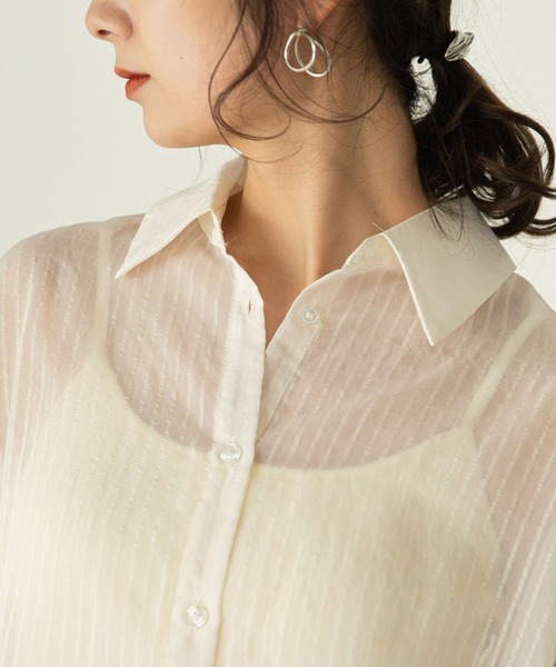 rectangle（レクタングル）の「シアーストライプオーバーシャツ（シャツ/ブラウス・レディース・アイボリー/ブラック/イエロー・FREE）」の20枚目の写真