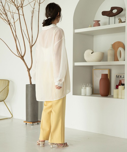 rectangle（レクタングル）の「シアーストライプオーバーシャツ（シャツ/ブラウス・レディース・アイボリー/ブラック/イエロー・FREE）」の6枚目の写真