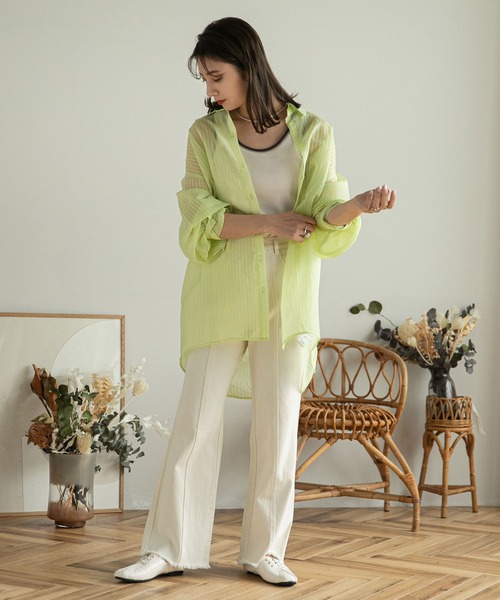 rectangle（レクタングル）の「シアーストライプオーバーシャツ（シャツ/ブラウス・レディース・アイボリー/ブラック/イエロー・FREE）」の16枚目の写真