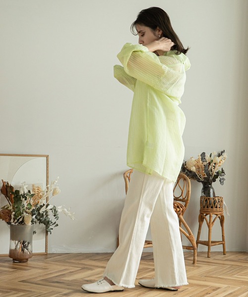 rectangle（レクタングル）の「シアーストライプオーバーシャツ（シャツ/ブラウス・レディース・アイボリー/ブラック/イエロー・FREE）」の15枚目の写真