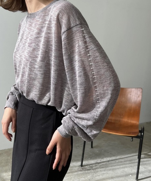 Amiur(エミレ)の「stitch sheer pullover(Tシャツ/カットソー・レディース・グレー/ミント/ラベンダー・FREE)」の3枚目の写真