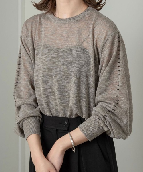Amiur(エミレ)の「stitch sheer pullover(Tシャツ/カットソー・レディース・グレー/ミント/ラベンダー・FREE)」の4枚目の写真