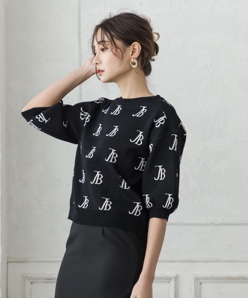Julia Boutique(ジュリアブティック)の「JBロゴ柄五分袖ニットトップス/22151(ニット/セーター・レディース・ブラック/ホワイト/ベージュ/ピンク・ONE)」の13枚目の写真
